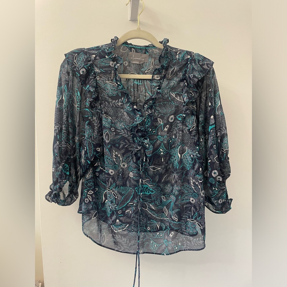 Anthropologie blue ruffle blouse EUC XSP